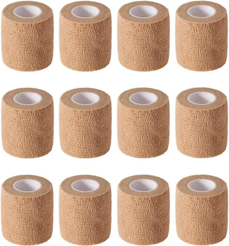 Vista 7 de Vendaje elástico autoadhesivo negro, paquete de 12 unidades de 2 pulgadas x 5 yardas, vendaje cohesivo elástico autoadherente para primeros