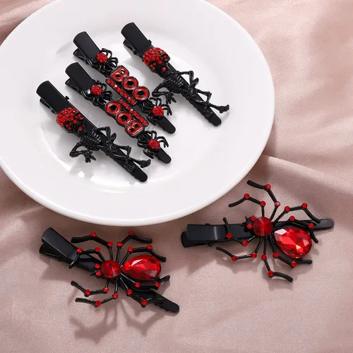Vista 5 de 3 pares de pinzas para el cabello de Halloween, diseño gótico de araña, pico de pato para mujer, horquillas de esqueleto espeluznante, horquillas