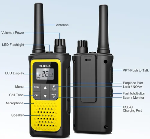 Vista 7 de Walkie Talkies recargables de largo alcance, paquete de 4 Walkie Talkies para adultos NOAA con alerta meteorológica, radio de 2 vías de 22 canales