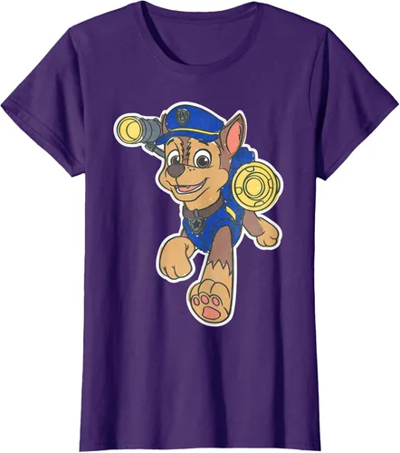 Vista 8 de Paw Patrol Chase Character Patch - Camiseta negra de manga corta con cuello redondo y ajuste clásico, talla S Negro