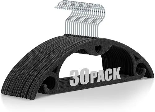 Vista 15 de Perchas de terciopelo para ropa, paquete de 30 unidades sin protuberancias ultrafinas que ahorran espacio, gancho giratorio de 360 grados resistente