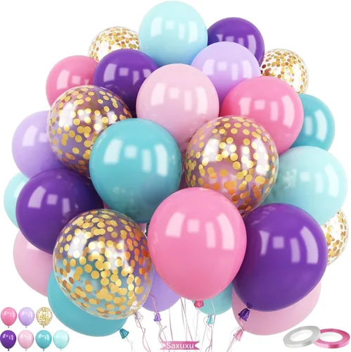 Vista 10 de Globos rosados y negros, 60 piezas de 12 pulgadas, color rosa intenso, rosa claro, negro, confeti, globos metálicos rosados para fiesta temática