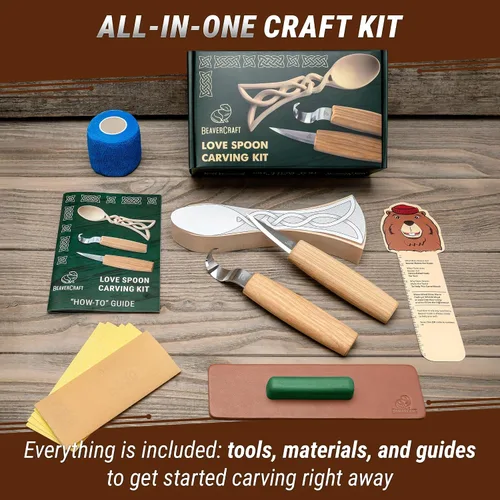 Vista 3 de Kit de tallado de cuchara de madera BeaverCraft para principiantes DIY04 - Juego de tallado incluye herramientas de tallado de cuchara, cuchillo