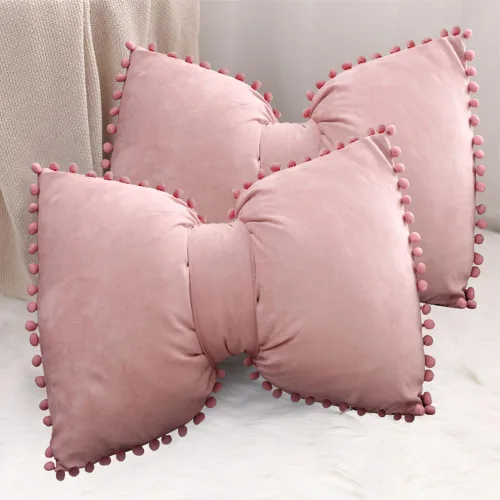 Vista 14 de 14x20 Fundas de almohada decorativas con pompones y lazos de terciopelo para habitación, cama, sofá, sofá cama, azul x2