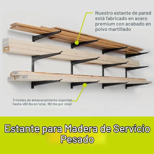 Vista 3 de Delta Estante de almacenamiento de madera y madera resistente, soporta hasta 480 libras, estante montado fácil de instalar con construcción de acero