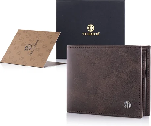 Vista 5 de TRUSADOR Treviso - Carteras plegables de cuero para hombre, con bolsillo para monedas, bloqueo RFID, Marrón, Clásico