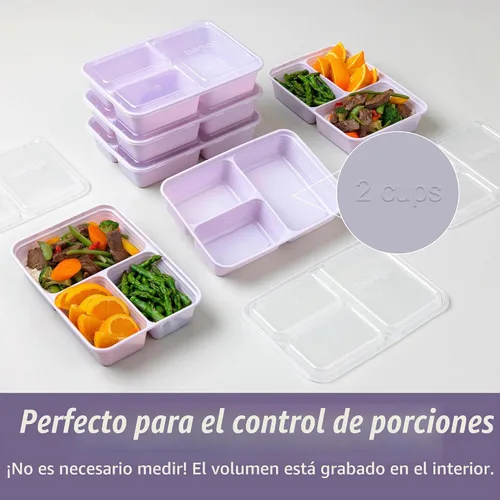 Vista 6 de Bentgo Prep - 20 piezas de contenedores reutilizables de 3 compartimentos para preparar comidas con tapas, materiales libres de PFAS y BPA, Lila