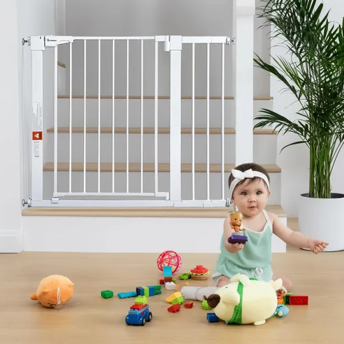 Vista 20 de COMOMY - Puerta de bebé de 76 cm de alto para escaleras y umbrales, se ajusta a aberturas de 75 cm a 103 cm de ancho, puerta para perros de cierre