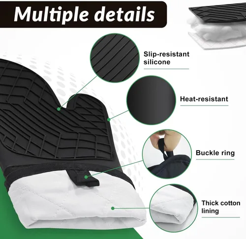 Vista 3 de Havlucen Extra Long Silicone Oven Mitts with Mini Oven Gloves & Quilted Liner - Heat Resistant Kitchen Protection for Baking, Grilling, and Cooking