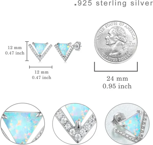 Vista 6 de Aretes triangulares de ópalo para mujer, aretes de ópalo triángulo de plata de ley 925 con circonita cúbica 5A, joyería geométrica de ópalo colorido
