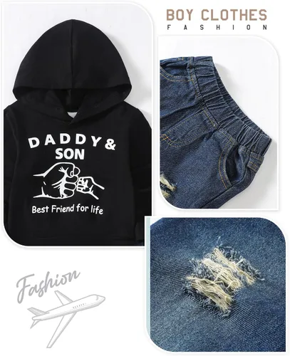 Vista 5 de Renotemy Ropa de bebé para niños pequeños, trajes de mezclilla, sudadera con capucha para niños pequeños