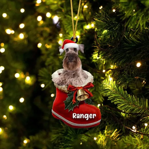 Vista 49 de Amantes de los perros de Navidad – Akita Inu Dog in Santa Boot Adorno de Navidad, adorno personalizado en forma 2D, adorno de Navidad, personaliza