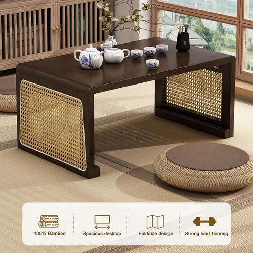 Vista 3 de Mesa de centro plegable japonesa, tabla baja japonesa de sentarse del piso ninguna asamblea Mesa de centro compacta de madera para sala de estar