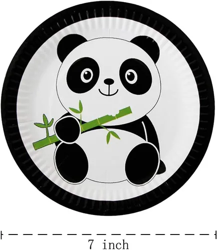 Vista 2 de Suministros para fiestas de pandas, 20 platos, 20 servilletas y 1 mantel