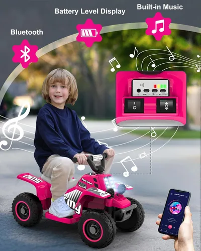 Vista 7 de ANPABO - ATV infantil de 6 V, 4 ruedas para niños con faro LED y pedal Rosa