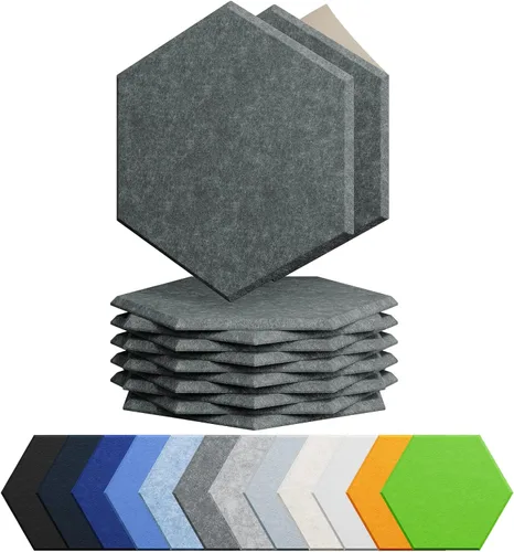 Vista 13 de Amantech - Paquete de 12 paneles acústicos autoadhesivos de espuma acústica a prueba de sonido, alta densidad, hexagonales, 12 x 10.23 x 0.4 Beige