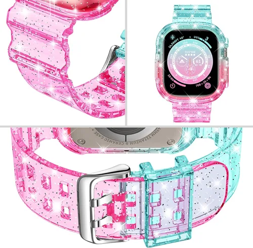Vista 147 de DABAOZA - Correa transparente compatible con Apple Watch con estuche protector, correa deportiva de TPU con brillo para mujeres y hombres