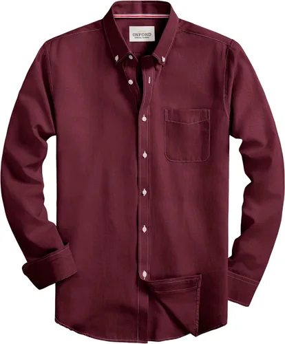 Vista 19 de Camisas Oxford de manga larga para hombre, ajustadas, ligeras, casuales, con botones y bolsillo