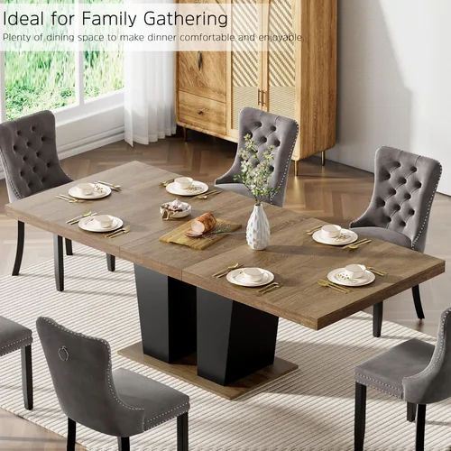 Vista 5 de Mesa de comedor extensible de 78.74 pulgadas para 6 8 y 10 pulgadas, moderna mesa de comedor extensible de granja con base de doble pedestal, mesa