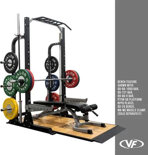 Vista 3 de Valor Fitness Máquina de sentadillas de media rejilla - Estación de dominadas de agarre múltiple de 5 posiciones - Altura ajustable, almacenamiento