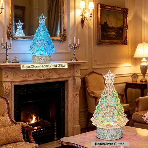 Vista 4 de Globo de purpurina de acrílico iluminado para árbol de Navidad de 9 Árbol base de purpurina plateada