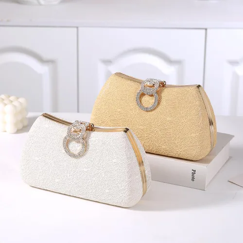 Vista 6 de Dreubea Bolso de noche de moda para mujer, bolso de embrague con cadena Champán