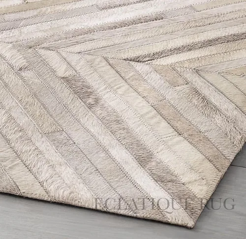 Vista 10 de Elegante alfombra rectangular de piel de vacuno, elegante, antideslizante, cheurón, para sala de estar y entrada, alfombra de piso