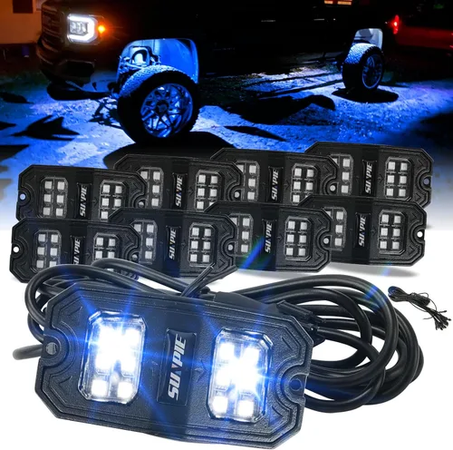 Vista 9 de SUNPIE 8 cápsulas de luz LED de roca ámbar de conexión rápida, 18 chips de ángulo amplio, cables de extensión de 4M para cada luz, almohadillas