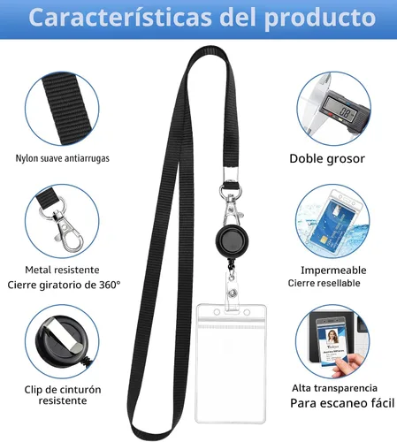 Vista 2 de Teskyer Paquete de 3 cordones retráctiles para tarjetas de identificación, soporte grueso de plástico transparente para tarjetas de identificación