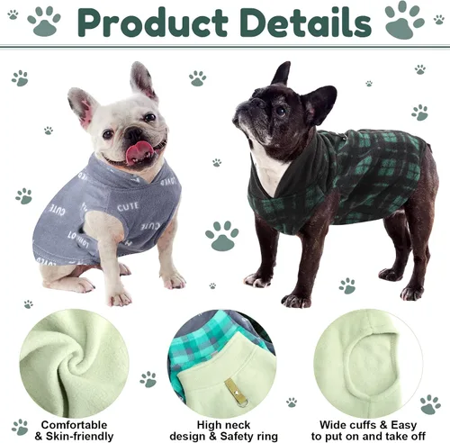 Vista 3 de Weewooday 4 piezas suéter para perro, XS (cuello: 8.3-9 pulgadas, pecho: 12.2-13 pulgadas, espalda: 8.3 pulgadas) Fleece Vest with Leash Ring