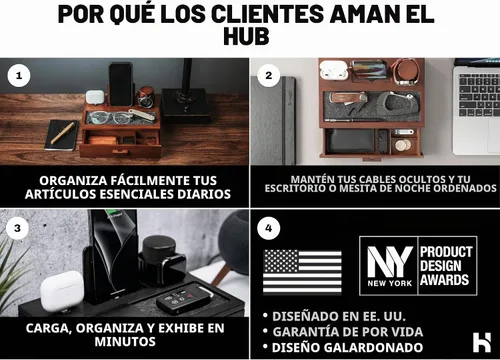 Vista 2 de Holme & Hadfield - Estación de acoplamiento de madera para teléfono con cajón y soporte para reloj
