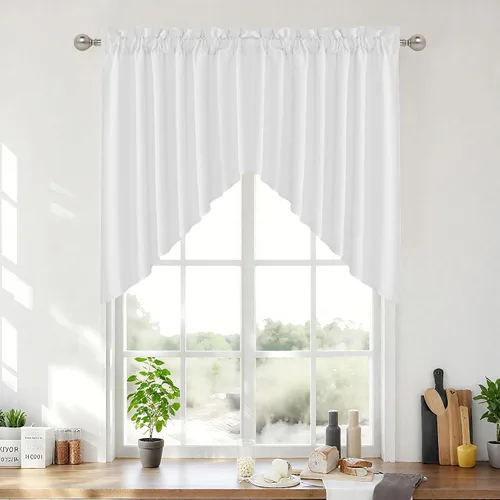 Vista 33 de RYB HOME - Cortinas de café de 24 pulgadas de largo, cortinas cortas de lino traslúcidas para ventana pequeña, cortina de media privacidad con Angora