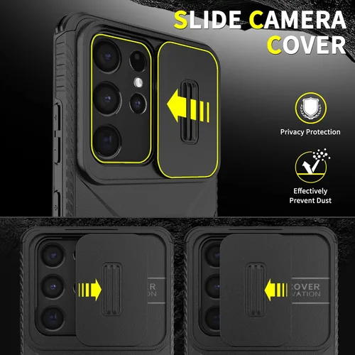Vista 4 de Funda para Galaxy S21 Ultra con 1 protector de pantalla HD y cubierta de cámara deslizante [grado militar], funda protectora resistente a prueba