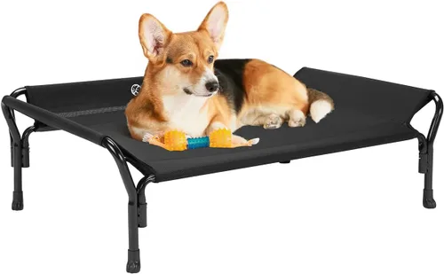 Vista 17 de Veehoo Cama elevada refrescante para perros, cuna elevada XL para mascotas con barandilla y reposacabezas inclinado, malla Teslin transpirable Negro