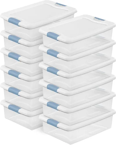 Vista 13 de Sterilite - Paquete de 12 contenedores de almacenamiento con pestillo para debajo de la cama, con tapas, de plástico transparente, 6 cuartos
