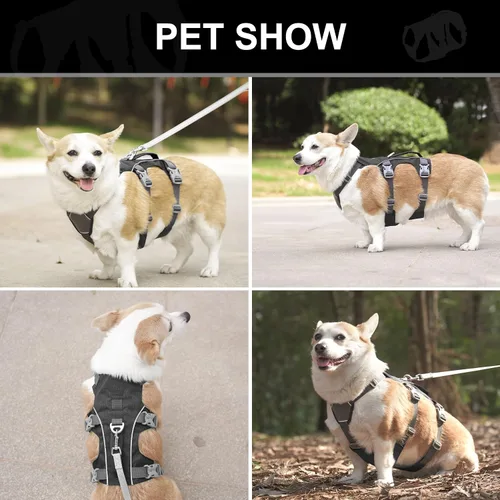 Vista 5 de Arnés para perro a prueba de escapes con asa, chaleco reflectante sin tirones, arnés ligero de cuerpo completo para mascotas, ajustable para perros