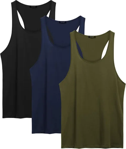 Vista 4 de COOFANDY Paquete de 3 camisetas sin mangas de algodón para hombre, sin mangas, estilo casual, clásicas
