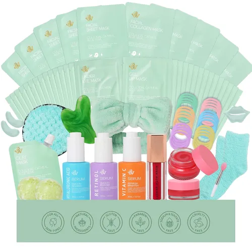 Vista 12 de 55 piezas de regalos de Navidad para mujeres y hombres, paquete de máscaras faciales de carbón, juego de cuidado de la piel, máscara de colágeno