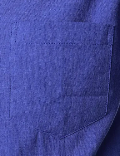 Vista 5 de ZEROYAA Camisas de lino y algodón ajustadas para hombre, de manga corta, con botones, ligeras, para la playa, con bolsillo