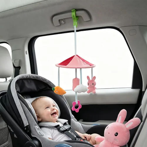 Vista 8 de Cuna móvil de conejo y zanahoria con música, para niños recién nacidos de 0 Rabbit rosa