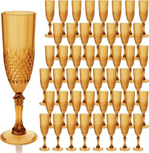 Vista 40 de Copas de champán de plástico, copas de champán a granel, copas de vino acrílicas reutilizables irrompibles para bodas, despedidas de soltero, Ámbar