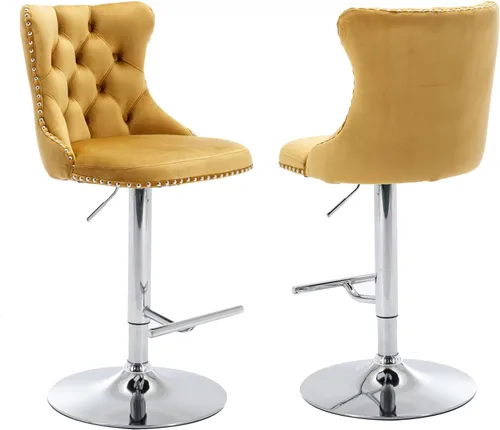 Vista 160 de Aoowow Juego de 2 taburetes de bar giratorios, taburetes de bar ajustables con respaldo de terciopelo copetudo, sillas de bar modernas tapizadas