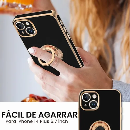 Vista 2 de Hython Funda para iPhone 14 Plus con soporte de anillo [soporte de anillo giratorio de 360° con soporte magnético] [Soporte de montaje en automóvil]