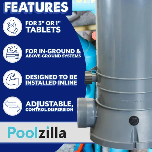 Vista 4 de Poolzilla Clorador automático para piscinas enterradas Alimentador de cloro en línea Capacidad para hasta 9 libras de tabletas
