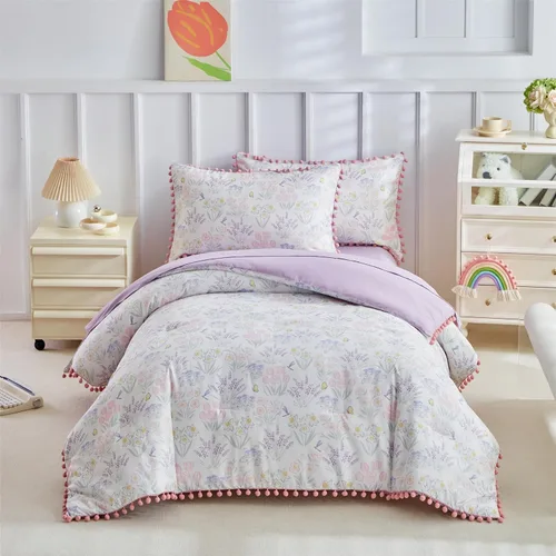 Vista 11 de Juego de edredón individual para niños y niñas, edredón de gato de 3 piezas con 2 fundas de almohada, juego de ropa de cama individual de gatito