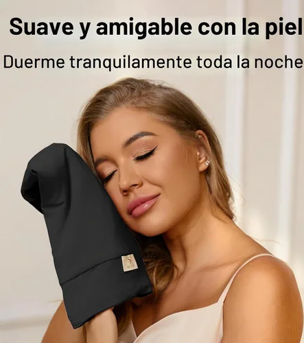 Vista 6 de SECZIPE 2 piezas de cofia de satén de seda para envolver el cabello para dormir, con correa ajustable para cabello rizado, gorras nocturnas Negro