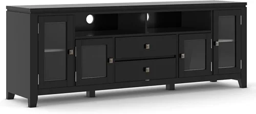 Vista 17 de Soporte Cosmopolitan de SIMPLIHOME de madera maciza negra de 48 pulgadas para televisores de hasta 50 pulgadas de ancho