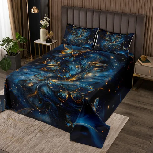Vista 8 de Erosebridal Gothic Skull Coverlet Set, Mandala Flowers Hippie Butterfly Bedspread Sets for Girls Boys Kids Trippy Skull Death Skeleton Quilt Set