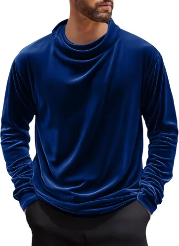 Vista 4 de Camisa térmica para hombre, cuello alto de terciopelo, manga larga, delgada, suave, elástica, casual