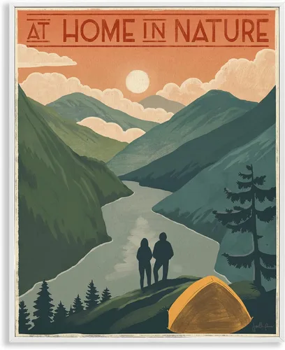Vista 11 de Stupell Industries at Home in Nature Phrase - Tienda de campaña con frase en las montañas, diseñada por Janelle Penner, arte de pared enmarcado